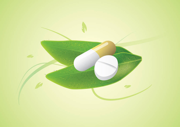Beautiful illustration for medicine package. Drugs and leaves. - Vector, Image