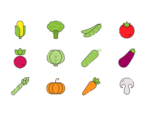 Vegetables vector icon set in flat style. - Vector, Image