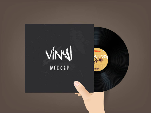 Very realistic vinyl mock up. Hand holding vinyl. Place your design on this beautiful vinyl ! - Vector, Image