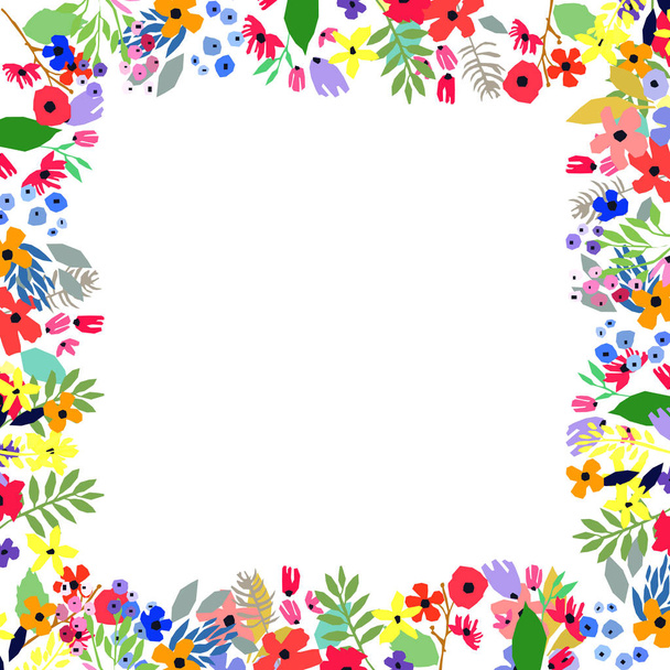Floral frame made of flowers. Wildflowers leaves and branches. Vector illustration. - Vektor, obrázek
