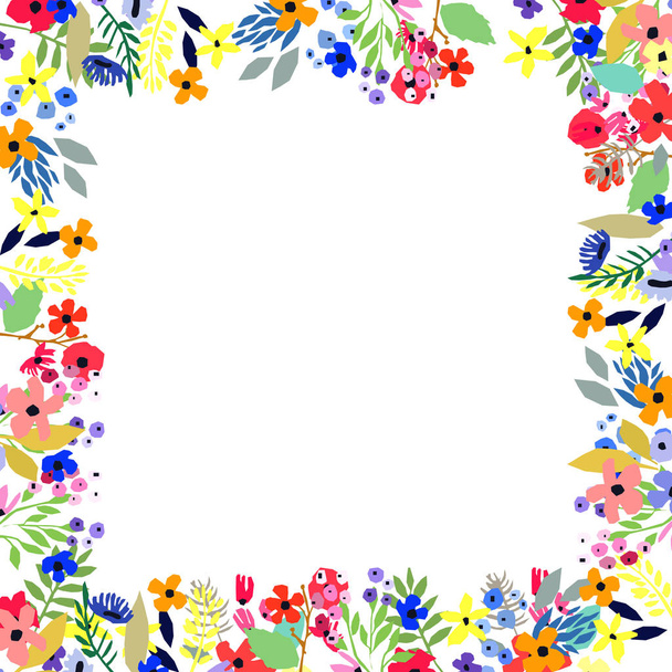 Floral frame made of flowers. Wildflowers leaves and branches. Vector illustration. - Vector, Image