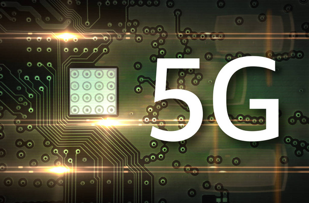5G Mobile chip on computer board background. Copy space and Technology concept - 写真・画像