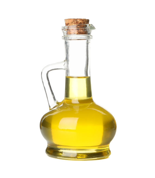 džbán s olivovým olejem, izolované na bílém pozadí - Fotografie, Obrázek