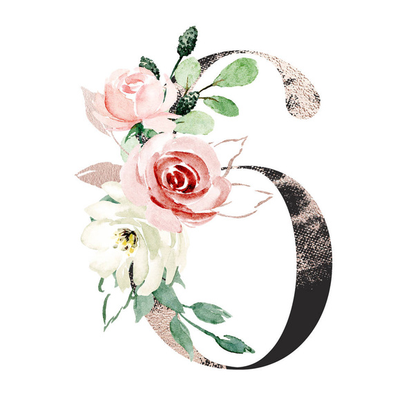 concept with painted watercolor number isolated 6 on white - Foto, Imagen