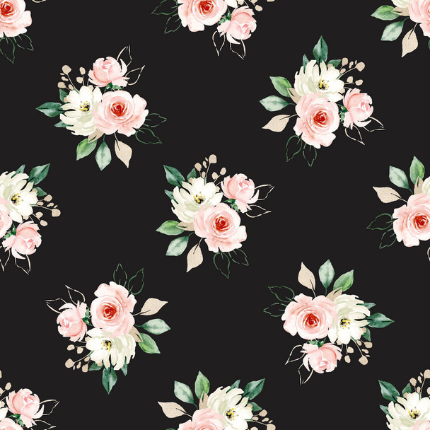 Seamless background, floral pattern with watercolor flowers. Repeat fabric wallpaper print texture - Valokuva, kuva