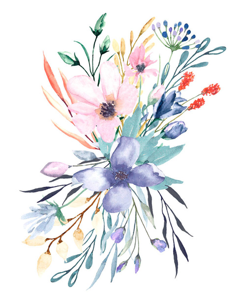 pintura de acuarela, hermosas flores de primavera sobre fondo blanco, concepto floral
 - Foto, Imagen