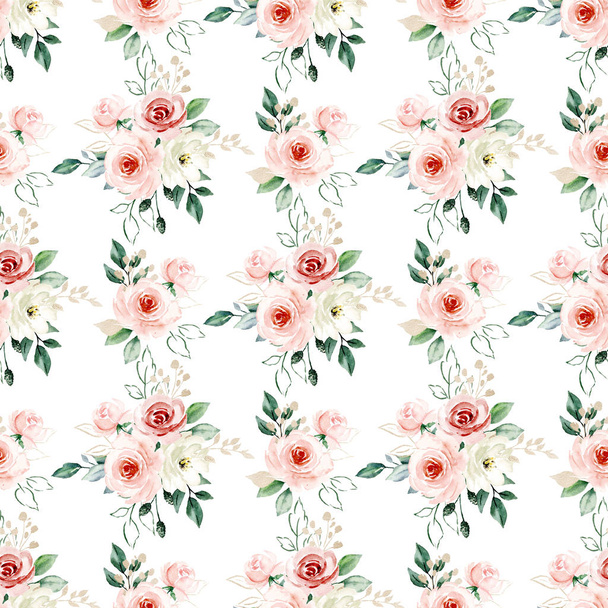 Seamless background, floral pattern with watercolor flowers. Repeat fabric wallpaper print texture - Foto, imagen