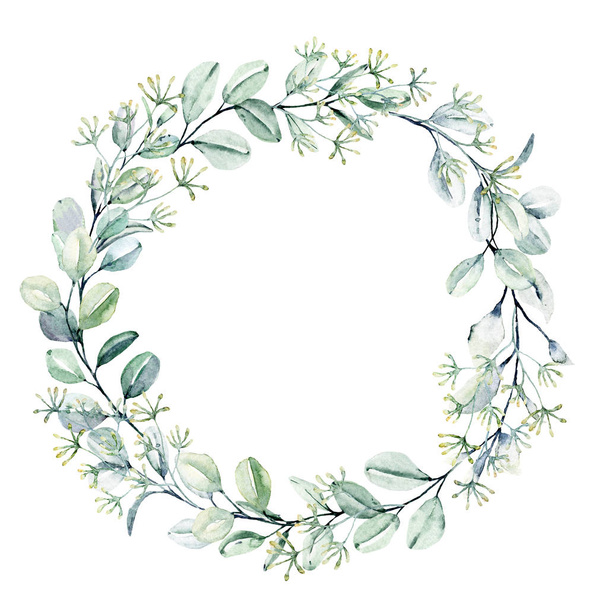 Wreath with watercolor flowers, floral set for greeting card, invitation and other printing design. Isolated on white. Hand drawing. - Foto, Imagen