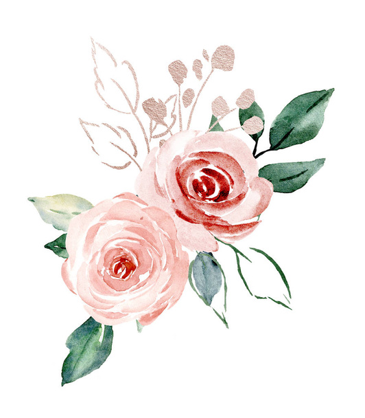 Flowers watercolor, floral clip art, botanic composition for wedding or greeting card - Fotografie, Obrázek