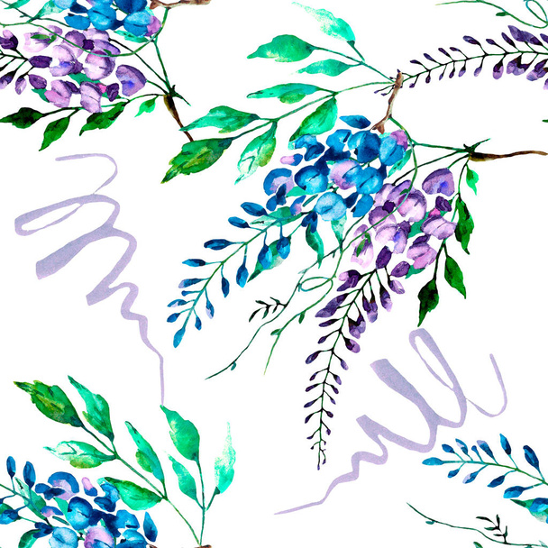 decorative watercolor flowers wisteria, floral composition  - Fotoğraf, Görsel