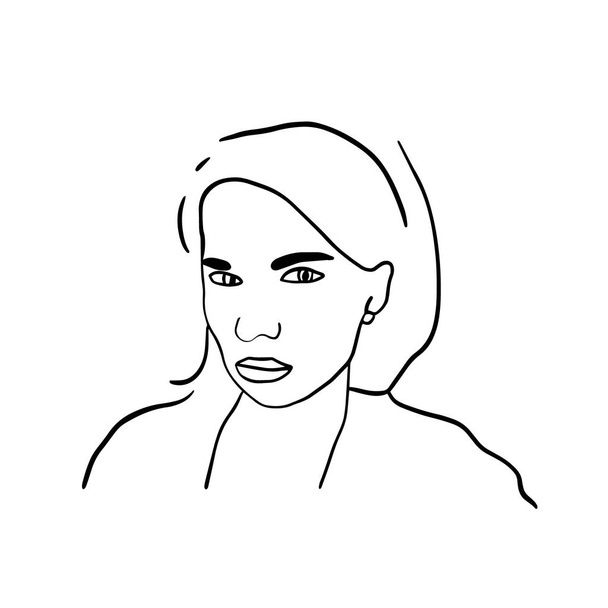 Bella donna ritratto logo illustrazione in stile schizzo nero contrasto bianco
 - Vettoriali, immagini