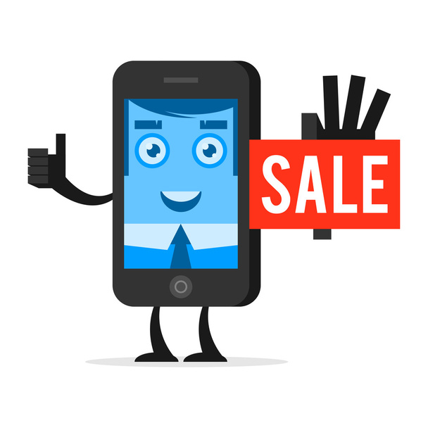 Character phone advertises sale - Vector, Image