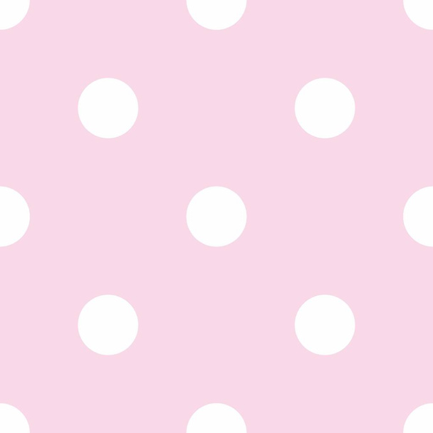 Varrat nélküli vektor minta fehér polka pontokkal pasztell rózsaszín háttérrel. Kártyához, albumhoz, háttérhez, kézművességhez, szövethez, díszítő- vagy emlékkönyvhöz. - Vektor, kép