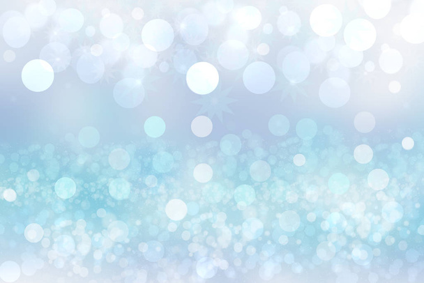 Abstract festive light blue silver bokeh background with colorful circles and stars. Beautiful texture. - Foto, Bild
