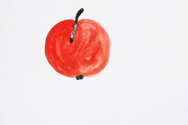 Children drawing with red tomato on white background. Artwork with drawing - Zdjęcie, obraz