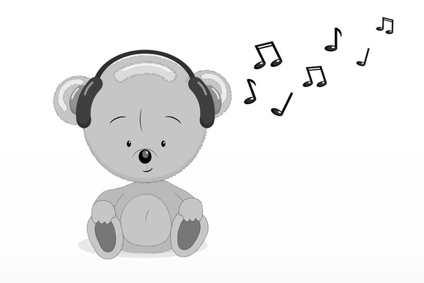симпатичная коала любит музыку в наушниках. Рисунок на белом фоне
 - Вектор,изображение