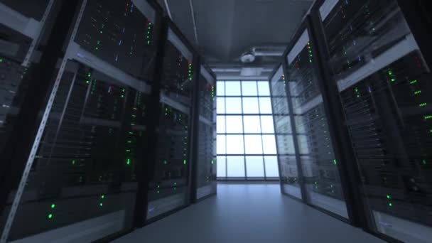 rastreamento de imagens de unidades de servidores em data center de serviços de nuvem sendo invadido por ciberterroristas indicadores de luz piscando para conexão massiva de dados
 - Filmagem, Vídeo