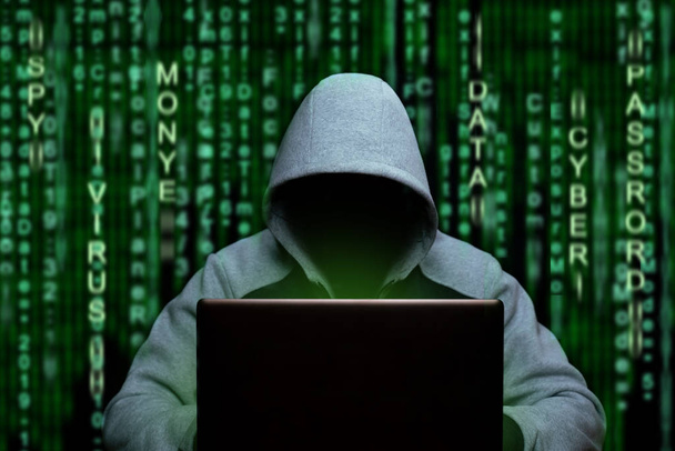 Hacker at the computer. Cyber espionage and digital security - Zdjęcie, obraz