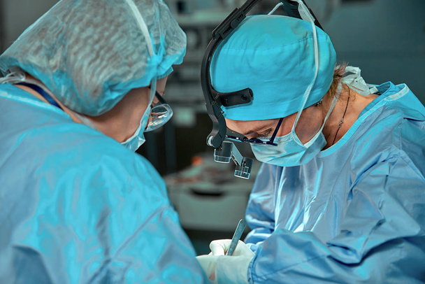 Equipo de cirujanos en quirófano, retratos de cerca. operación moderna, cirugía plástica. Industria de belleza
 - Foto, Imagen