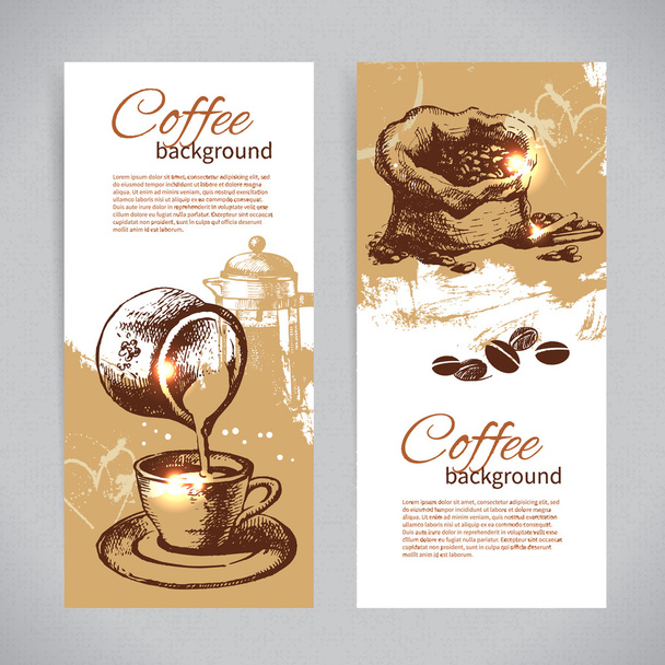 Banner set of vintage coffee backgrounds. - Vector, Image