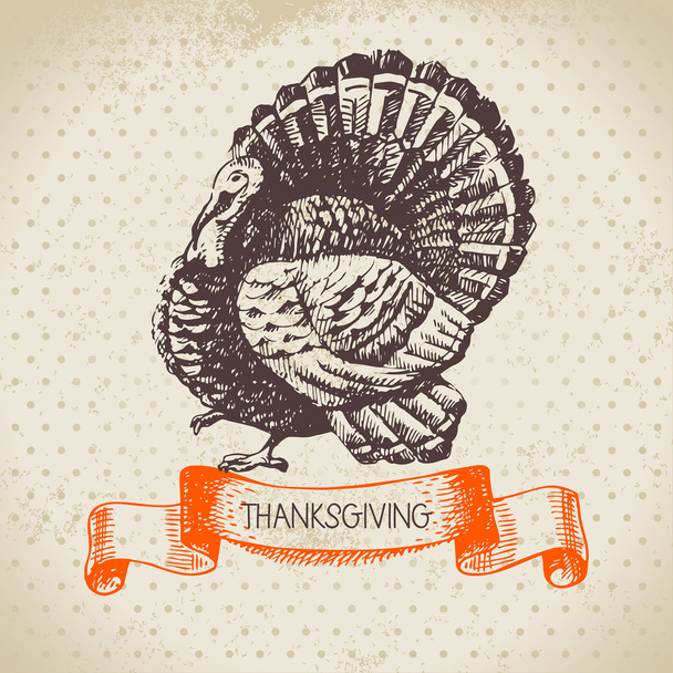 Hand drawn vintage Thanksgiving Day - Vector, Image