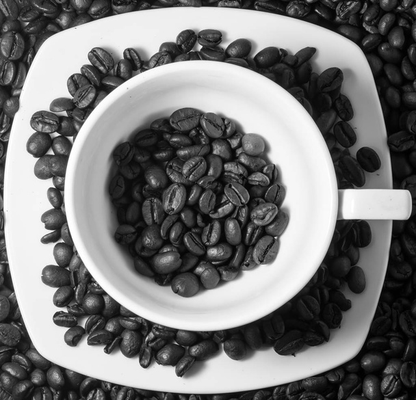 white cup and roasted coffee beans - Photo, image