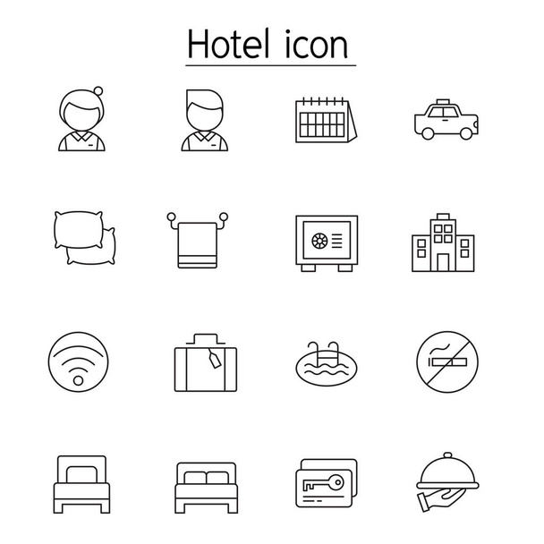 ホテル アイコンを薄い線のスタイルの設定 - ベクター画像