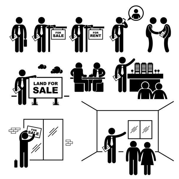 Property Agent Real Estate Client Customer Stick Figure Pictogram Icon - Vector, Image
