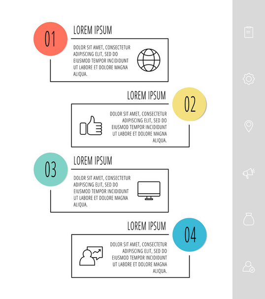Μοντέρνο διανυσματικό infographic πρότυπο με ορθογώνια. Business banner με 4 επιλογές και κύκλους. Τέσσερα βήματα για ροή εργασίας, διάγραμμα, web design, ετήσια έκθεση, web design - Διάνυσμα, εικόνα