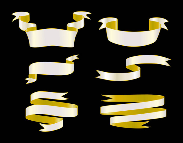 Набір біло-жовтих глянцевих стрічок. Золота колекція святкування ізольовані елементи на чорному
 - Фото, зображення