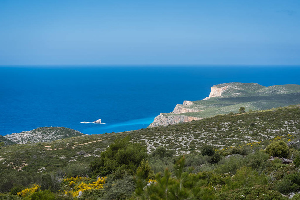 Panoramic view of the cliffs near Shipwreck Cove in summer on Zante Island, Greece - Valokuva, kuva