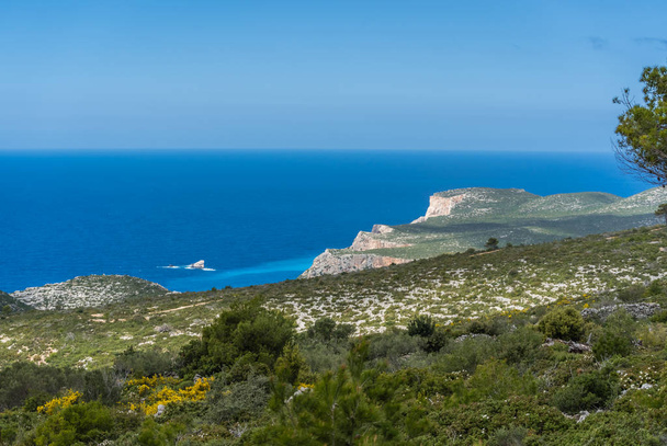 Panoramic view of the cliffs near Shipwreck Cove in summer on Zante Island, Greece - Valokuva, kuva
