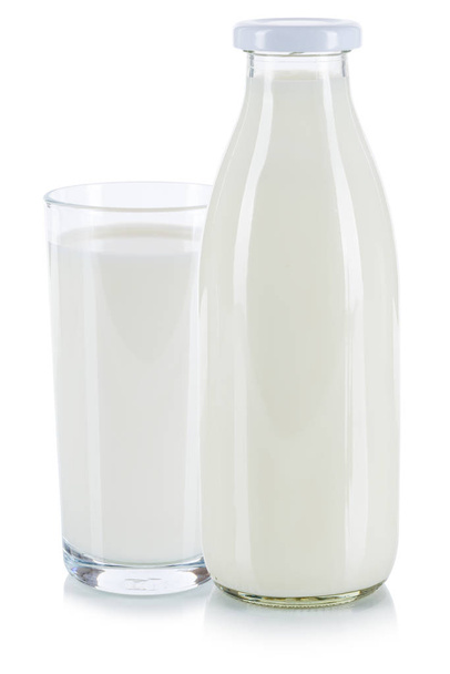 Fresh milk glass and bottle isolated on a white background - Φωτογραφία, εικόνα