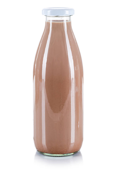 Fresh chocolate drink milk bottle isolated on a white background - Zdjęcie, obraz