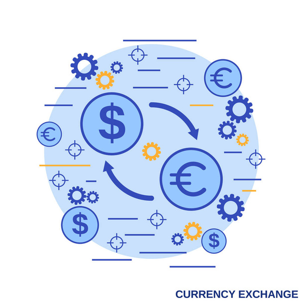 Обмен валюты, денежный перевод, иллюстрация векторной концепции плоского дизайна финансовых транзакций
 - Вектор,изображение