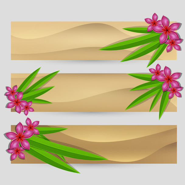 virág- és levél díszített vektor homok banner-készlet - Vektor, kép