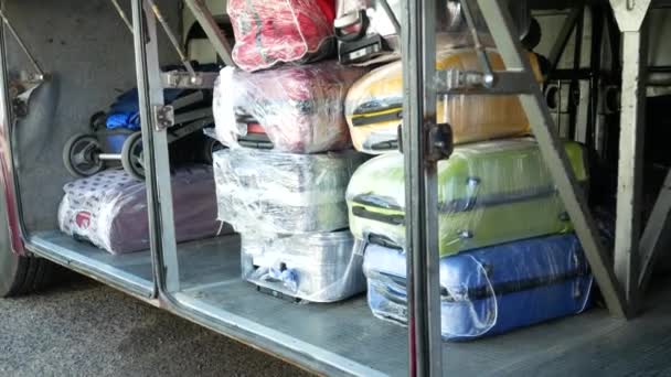 Koffers in de bagageruimte van de bus - Video