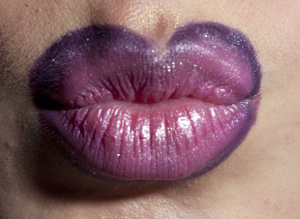 Glamour fashion bright pink lips gloss make-up  Macro of woman&#039 - 写真・画像