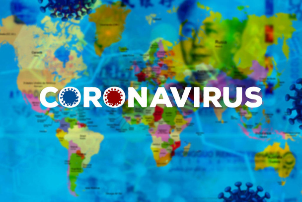 Digitális illusztráció a Coronavirus és annak áthaladása a világon Kínából. Fogalmi projekt Photoshop formájában Callage. - Fotó, kép