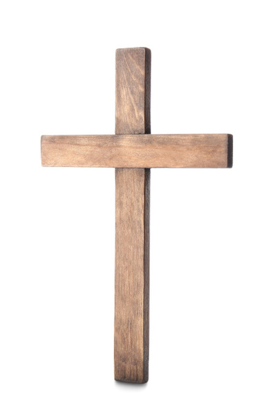 Wooden cemetery cross on white background - Photo, Image