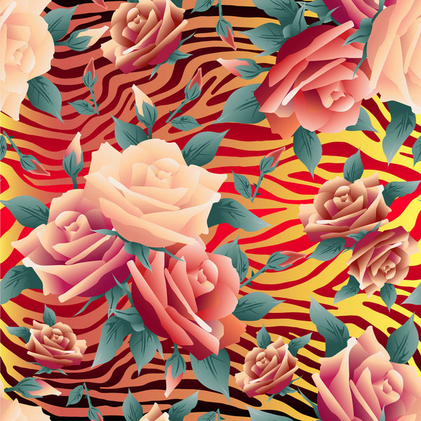 Kolorowy wzór tkaniny różanej Wektor bezszwowy - Wektor, obraz