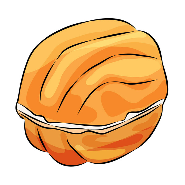 Appetizing Cake in Walnut Shape met slagroom geïsoleerd op de witte achtergrond. Cartoon Flat Style. Vector Illustratie - Vector, afbeelding