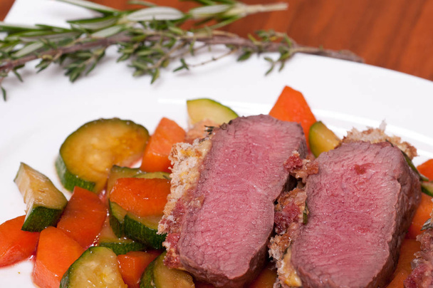 lamb with bread crust and vegetables - Photo, image