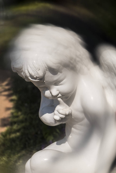 庭の白い天使の彫刻 - 写真・画像