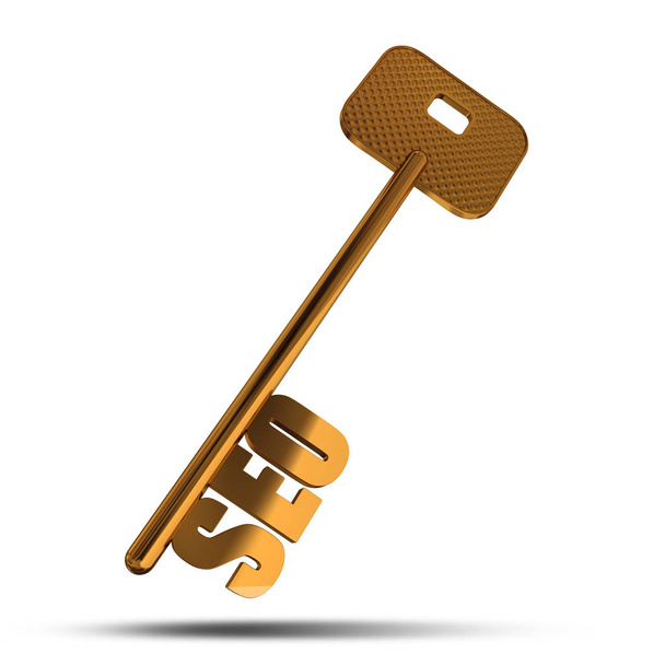SEO χρυσό κλειδί σύμβολο για τη βελτιστοποίηση της μηχανής αναζήτησης-εννοιολογική εικόνα - Φωτογραφία, εικόνα