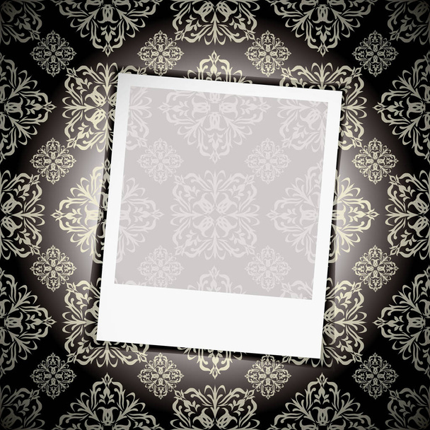 Black floral wallpaper background with instant photograph - Valokuva, kuva