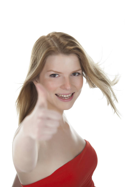 young beautiful blonde woman showing thumbs up isolated - Foto, immagini