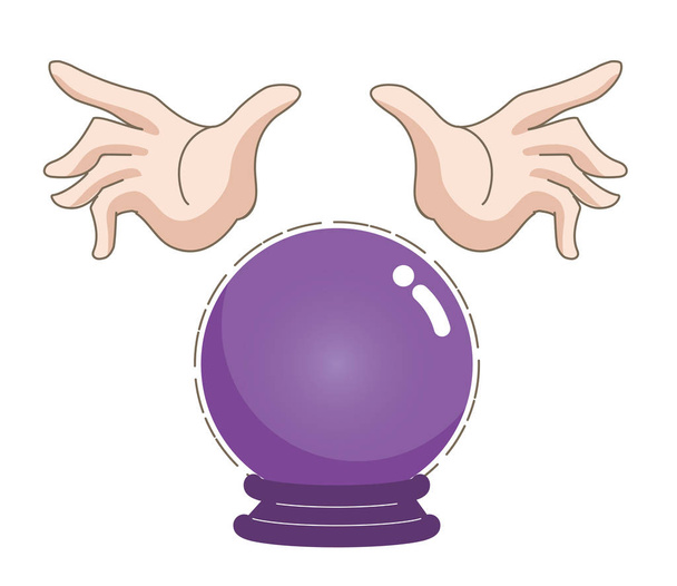 Crystal ball and fortune teller's hands - Vector, Image