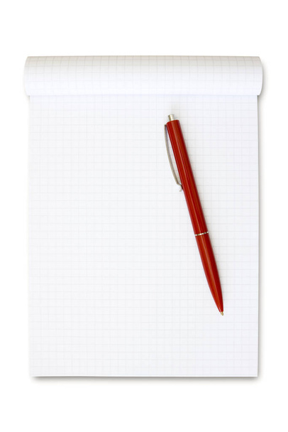 	note book with red pen. isolated on white. - Zdjęcie, obraz