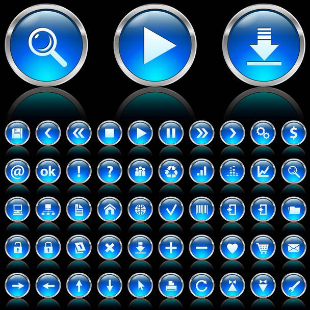 Set of blue glossy icons on black background  - Foto, afbeelding